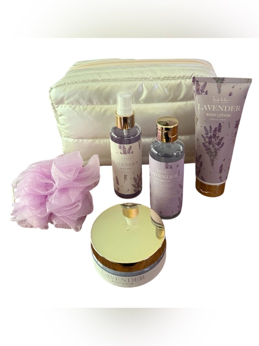 Nicole Miller Cream and Lavender Shower Collection Gift Set
